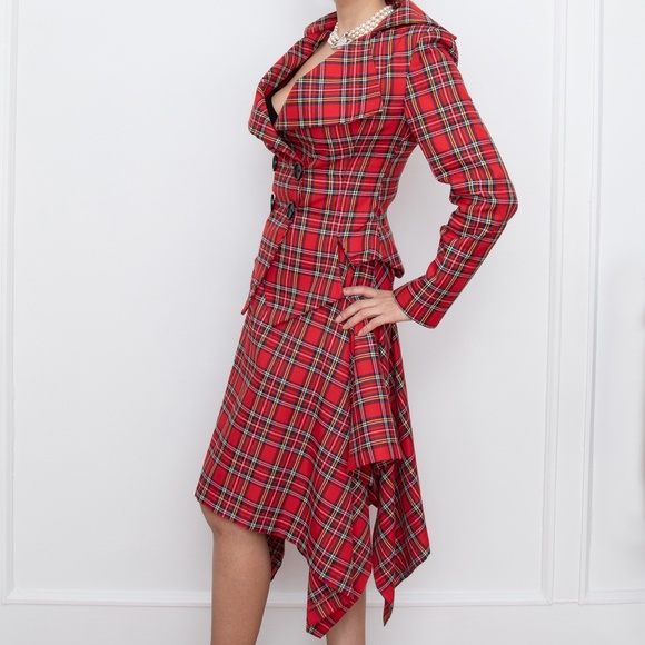 Red tartan tailored 2 piece skirt suit Vivienne Westwood style - Picture 3 of 6